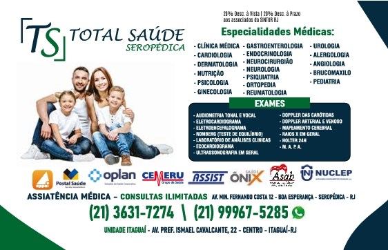 Parceria entre Total Saúde e SINTUR-RJ garante descontos em consultas e exames em Itaguaí e Seropédica