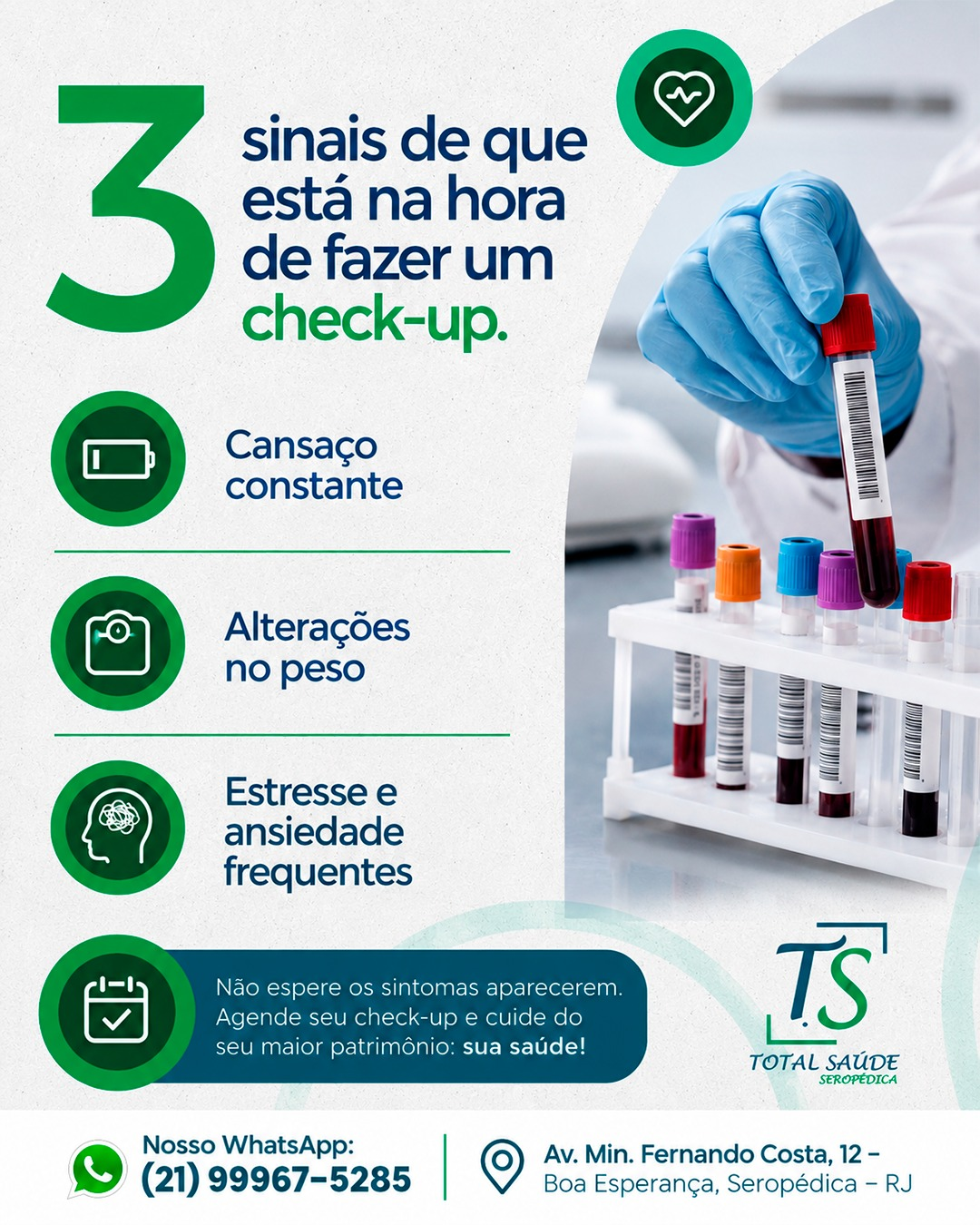 Sente cansaço, mudanças de peso ou estresse frequente? Descubra quando fazer um check-up e como prevenir problemas de saúde em Seropédica.